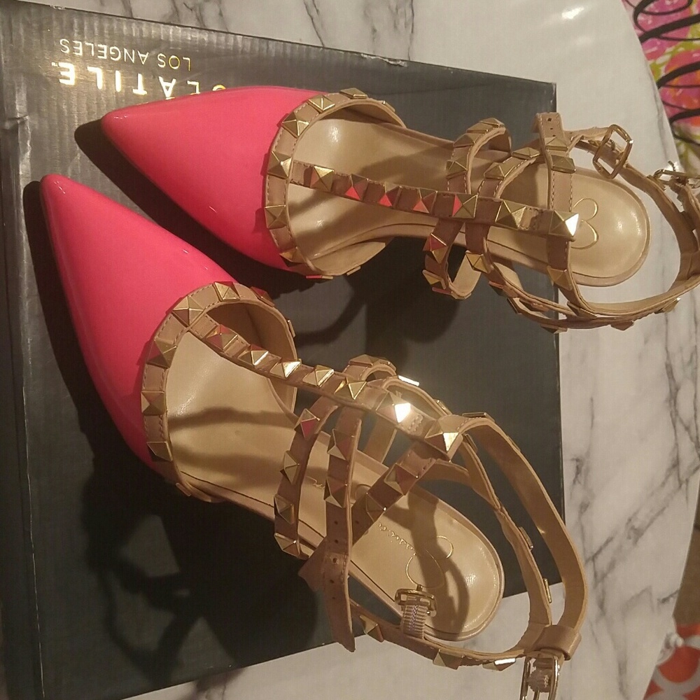 Bright pink heels.